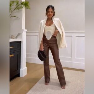 Meshki Tyra Straight Leg Faux Leather Pants - Chocolate